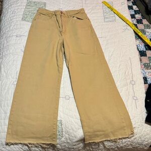 stradivarius Wide Leg Flare Jeans in Beige